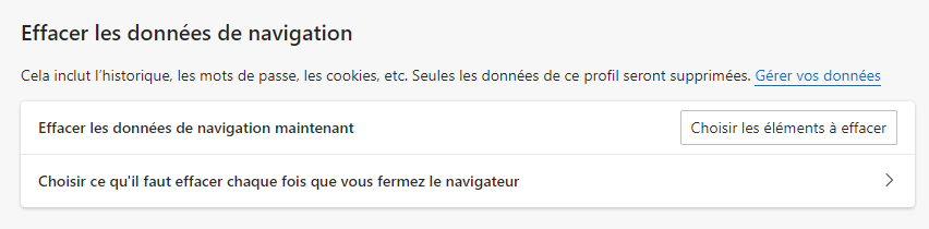 Effacer les données edge