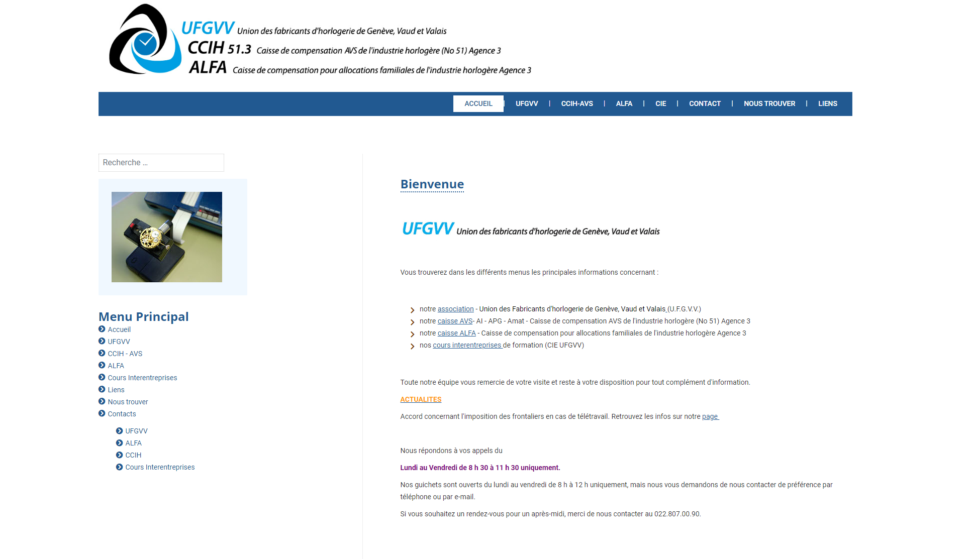 UFGVV capture page d'accueil
